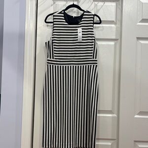 Ann Taylor Black and White Striped Midi Dress